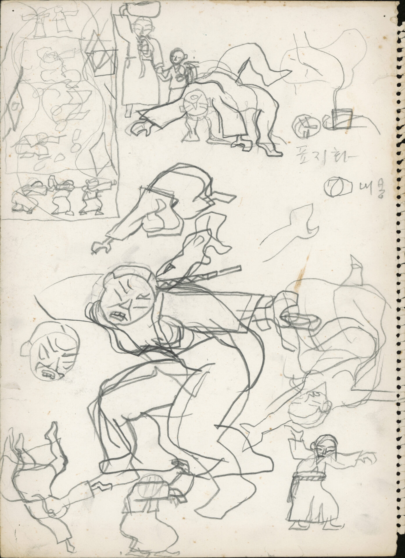 1985년경 〈밭일〉, 〈농투산이 2〉, 〈아라리요〉, 〈통일대원도〉, 〈춤〉 관련 드로잉
